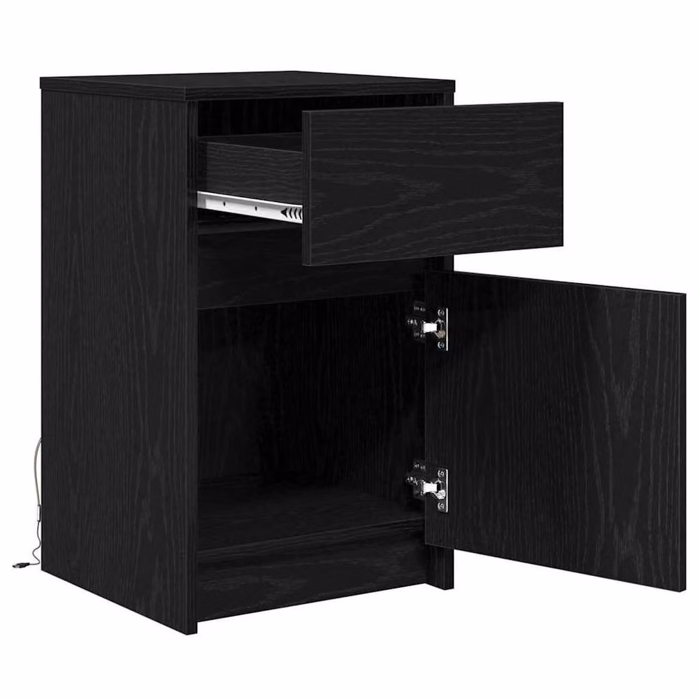 Berkfield Home Modern Black Oak Bedside Cabinet with Integrated Lighting, W/D/H: 38 x 34 x 61 cm – 4
