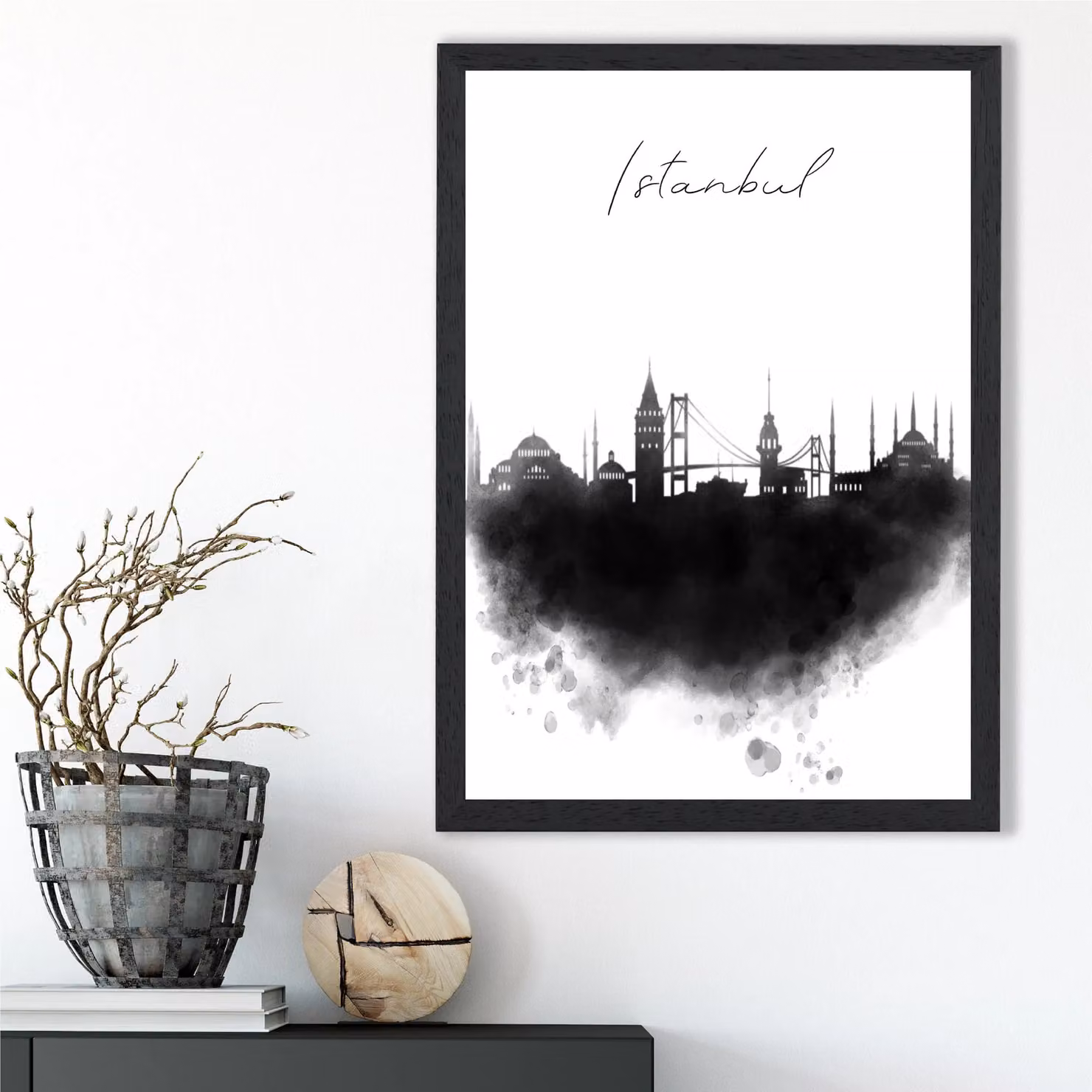 ARTZE Istanbul Watercolour Skyline City Framed Print in Black – 2
