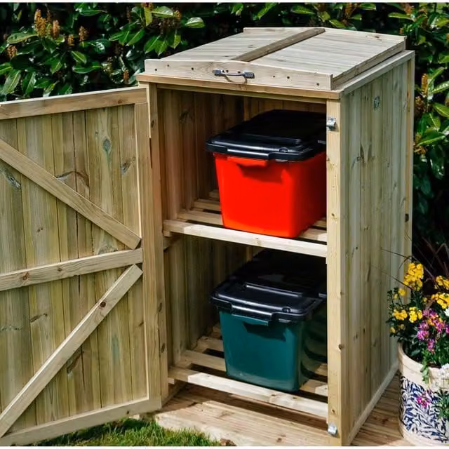 Buttercup Farm Shireburn 2 Box Bin Store in Brown Timber and Metal, W/D/H: 120.0 x 80.4 x 63.0 cm – 1