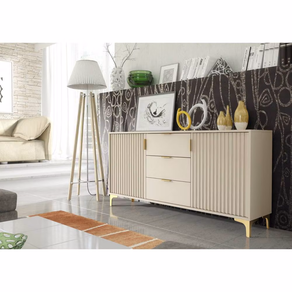 Creative Furniture Tide Crest Sideboard in Cashmere Warm Beige and Gold, W: 140 cm, H: 80 cm, D: 35 cm – 5