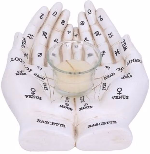 Nemesis Now Palmist's Guide Tealight Holder, White, Diameter: 22.3 cm