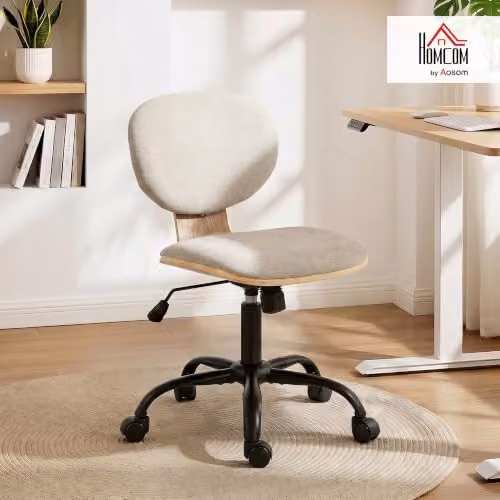 HOMCOM Grey Fabric Home Office Task Chair with 360 Degree Swivel and Adjustable Height – 2