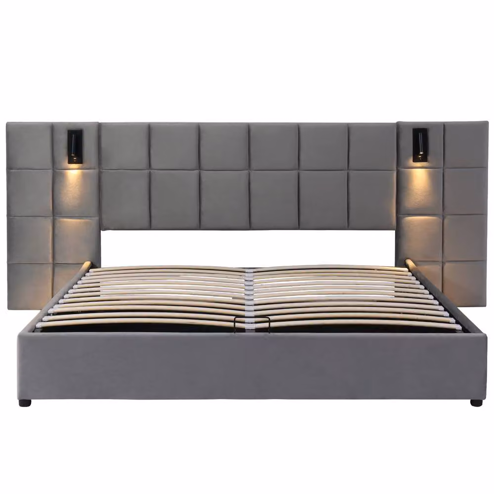 Matteo Super King Upholstered Bed Frame with Hydraulic Storage in Grey Velvet – 6