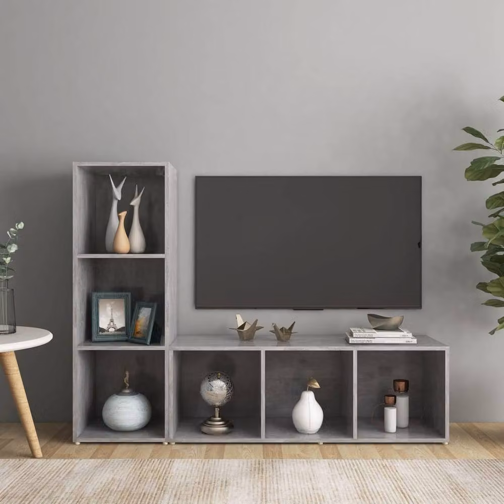 Berkfield Home Set of 2 Modern TV Cabinets in Concrete Grey, W/D/H: 107 x 35 x 37 cm – 2