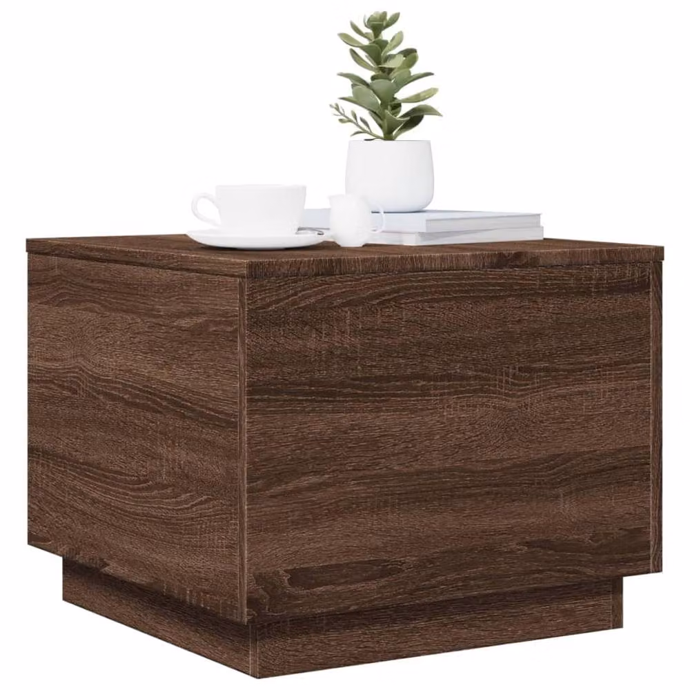 Berkfield Home Modern Square Coffee Table with LED Lights in Brown Oak, W/D/H: 50 x 50 x 40 cm – 5