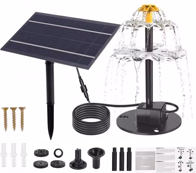 Breeins 4W Solar Fountain Pump with 6 Nozzles in Black and White