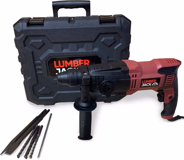 Lumberjack 1050W SDS Rotary Hammer Drill with Drill Bits and Chisel in Red – 9