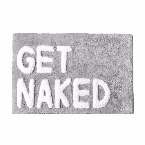 Mooky Mats Get Naked Non-Slip Tufted Slogan Bath Mat, Grey and White, W: 50 cm, D: 80 cm – 1