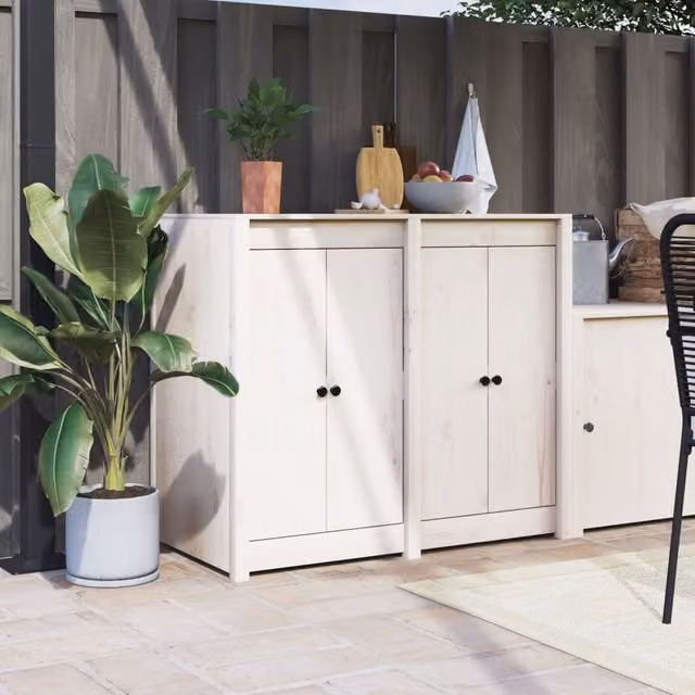 Berkfield Home Outdoor Kitchen Doors, 2 Piece White Solid Pine Wood, W/D/H: 50 x 9 x 82 cm