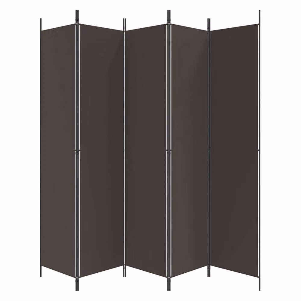 Berkfield Home 5-Panel Fabric Room Divider, Brown, W: 250 cm, H: 220 cm – 3