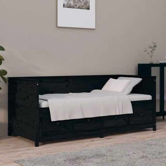 Berkfield Home Black Rustic Solid Wood Pine Day Bed W/D/H: 190 x 90 x 0 cm – 1