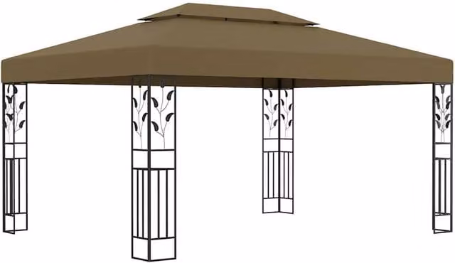 Berkfield Home Double Roof Gazebo with LED String Lights, Taupe, W: 4 m, D: 3 m – 1