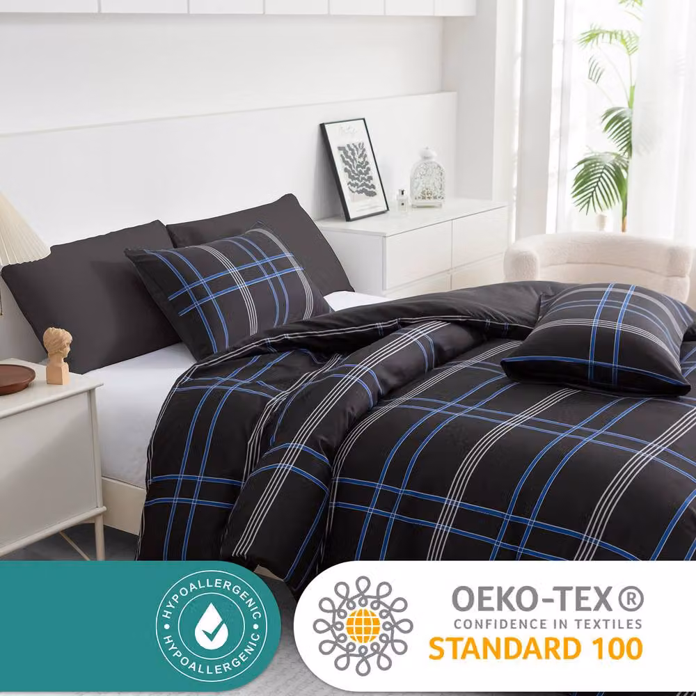 Pamposh Black Brushed Microfibre Duvet Cover Set with 2 Pillowcases, Super King, 260 x 220 cm – 7