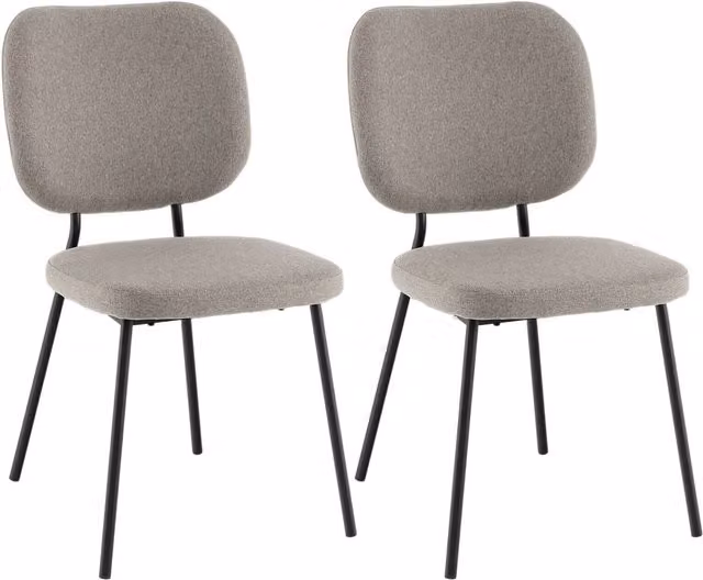 Costway Set of 2 Modern Grey Linen Fabric Upholstered Kitchen Dining Chairs with Metal Legs