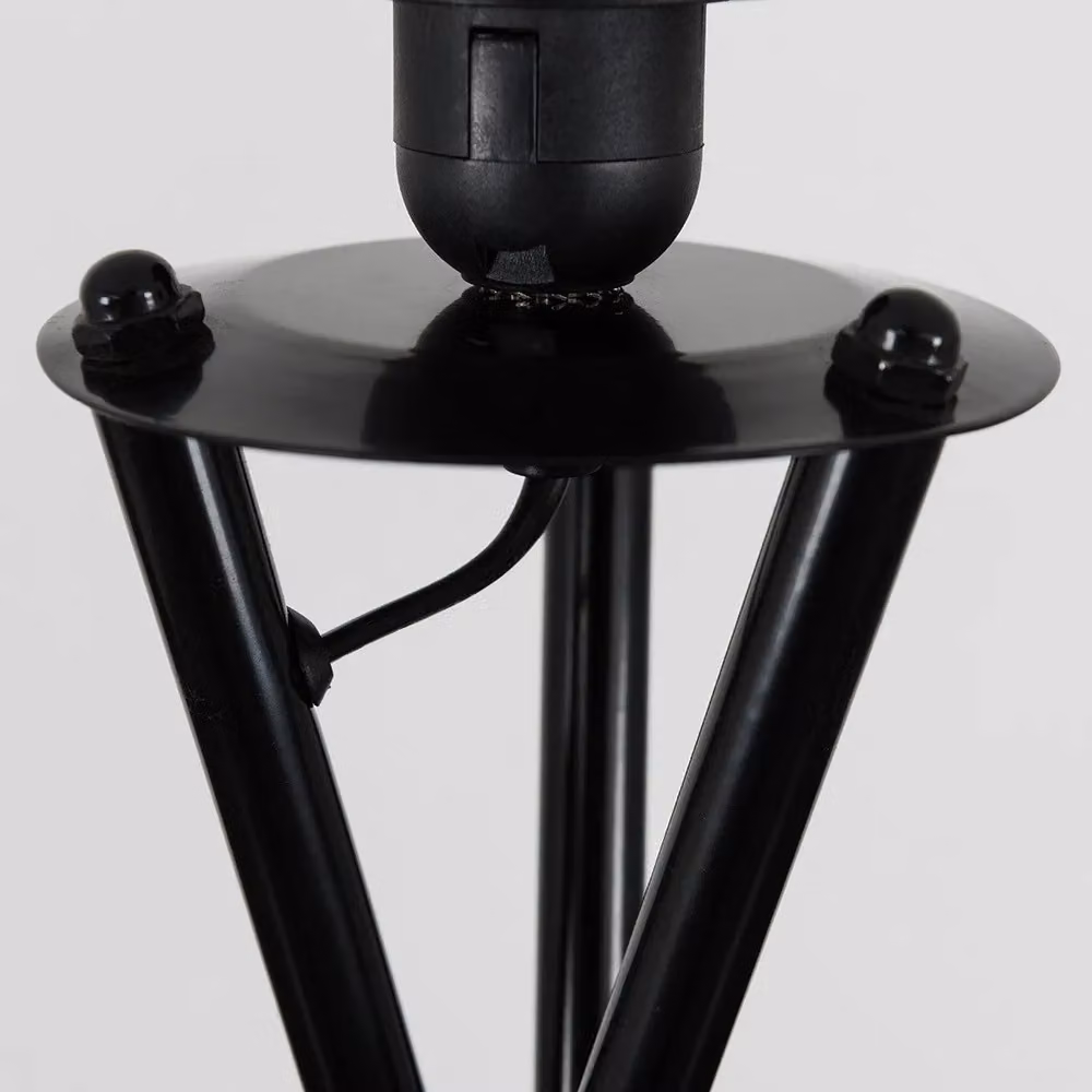 ValueLights Camden Black Metal Tripod Floor Lamp with Beige Fabric Cylinder Shade – 3