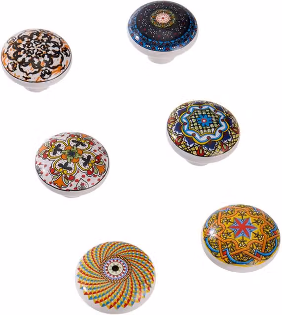 Livingandhome Set of 6 Polished Ceramic Furniture Knobs in Multicolour and White