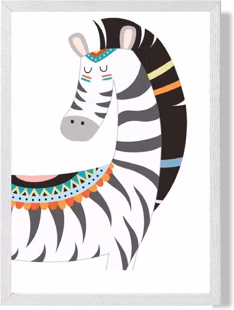 ARTZE Peeking Zebra Tribal Animal Framed Print in Grey and White