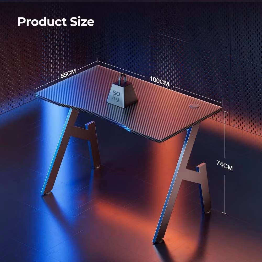 VOGREX Black Glossy Gaming Desk with Grommet, W: 140 cm, D: 60 cm, H: 74 cm – 2