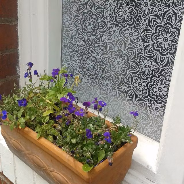 d-c-fix Candice Floral Static Cling Window Privacy Film in White and Grey