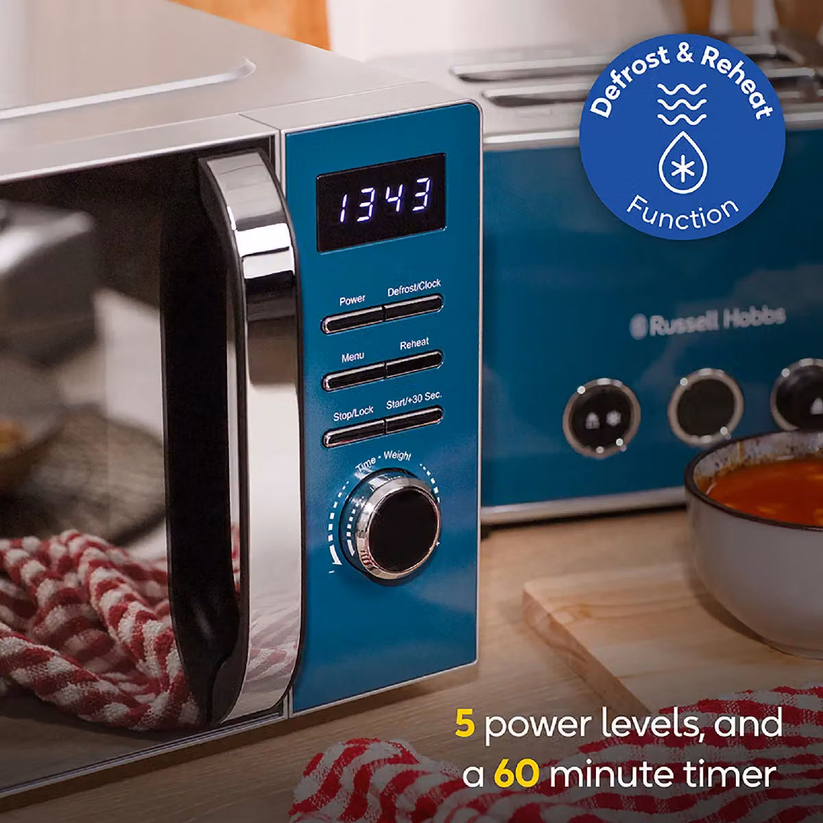 Russell Hobbs RHMD832 Digital Solo Microwave, 20L, 800W, Blue – 5