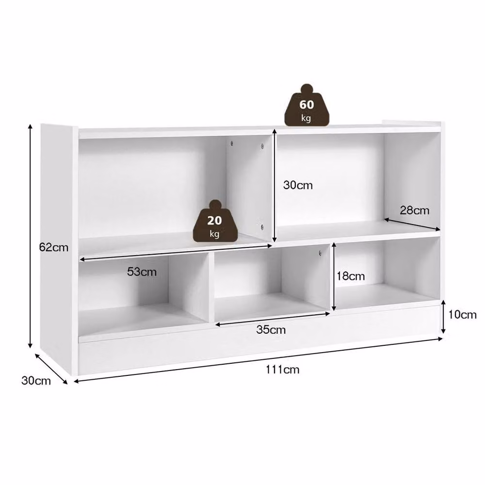 Kelvenix 5-Cubby Wooden Storage Shelf Unit in White – 2