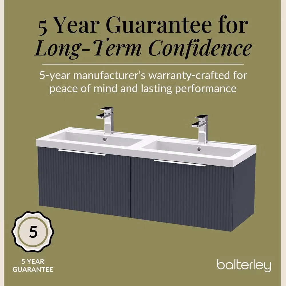 Balterley Fluted Wall Hung 2 Drawer Vanity Basin Unit and Basin, Dark Grey, Width: 120 cm – 4