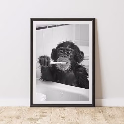 60 Second Makeover Monkey Brushing Teeth Animal Print Paper Poster, A3