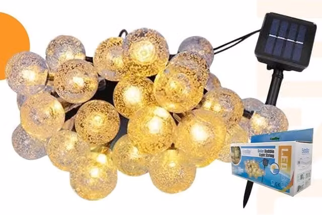 Extrastar Solar LED Sphere String Lights with 30 White Glass Bullets, 10m Length
