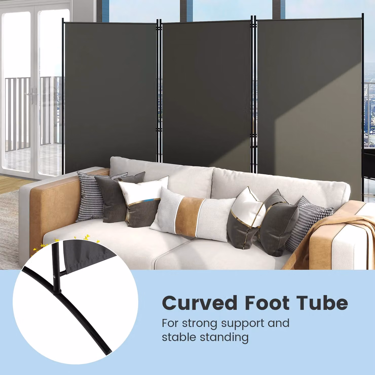 Costway 3-Panel Freestanding Folding Room Divider in Grey – 5