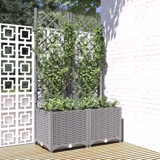 Berkfield Home Garden Planter with Trellis in Light Grey, W: 80 cm, D: 40 cm, H: 136 cm – 1