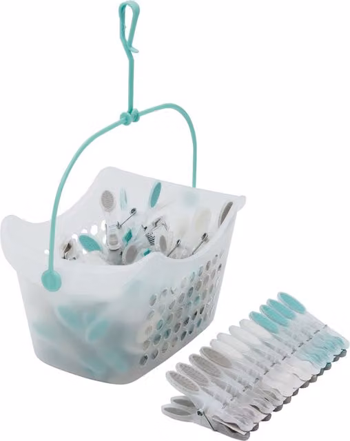 JVL Plastic Peg Basket with 72 Soft Grip Pegs in Transparent