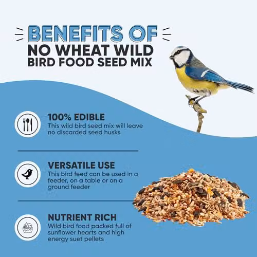 Happy Beaks No Wheat Small Wild Bird Seed Mix High Energy Garden Bird Food, 28kg – 4