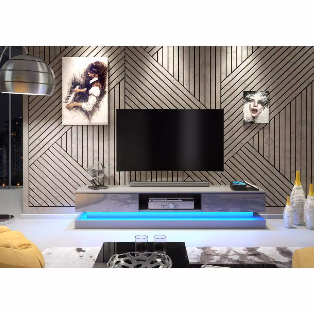 Mex Furniture LTD Bloom TV Unit in Dark Grey with Glossy Doors and LED Lights, W: 180 cm, H: 36 cm, D: 35 cm – 4