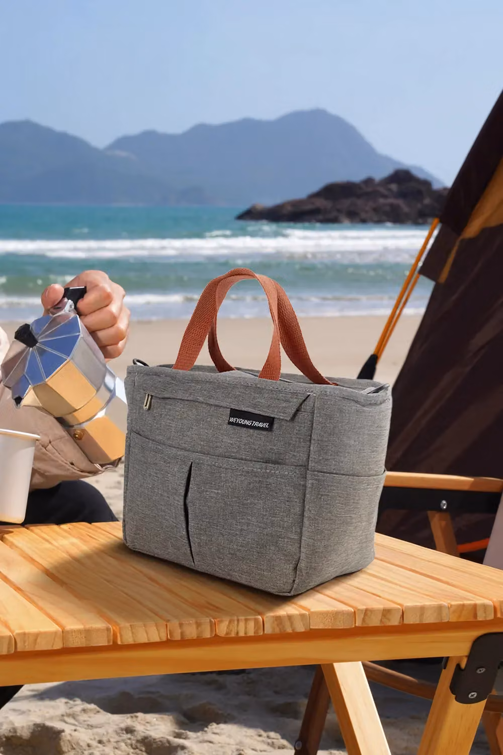 Living and Home 6.5L Multi-Grid Portable Insulated Lunch Tote Bag with Adjustable Shoulder Strap in Grey – 4