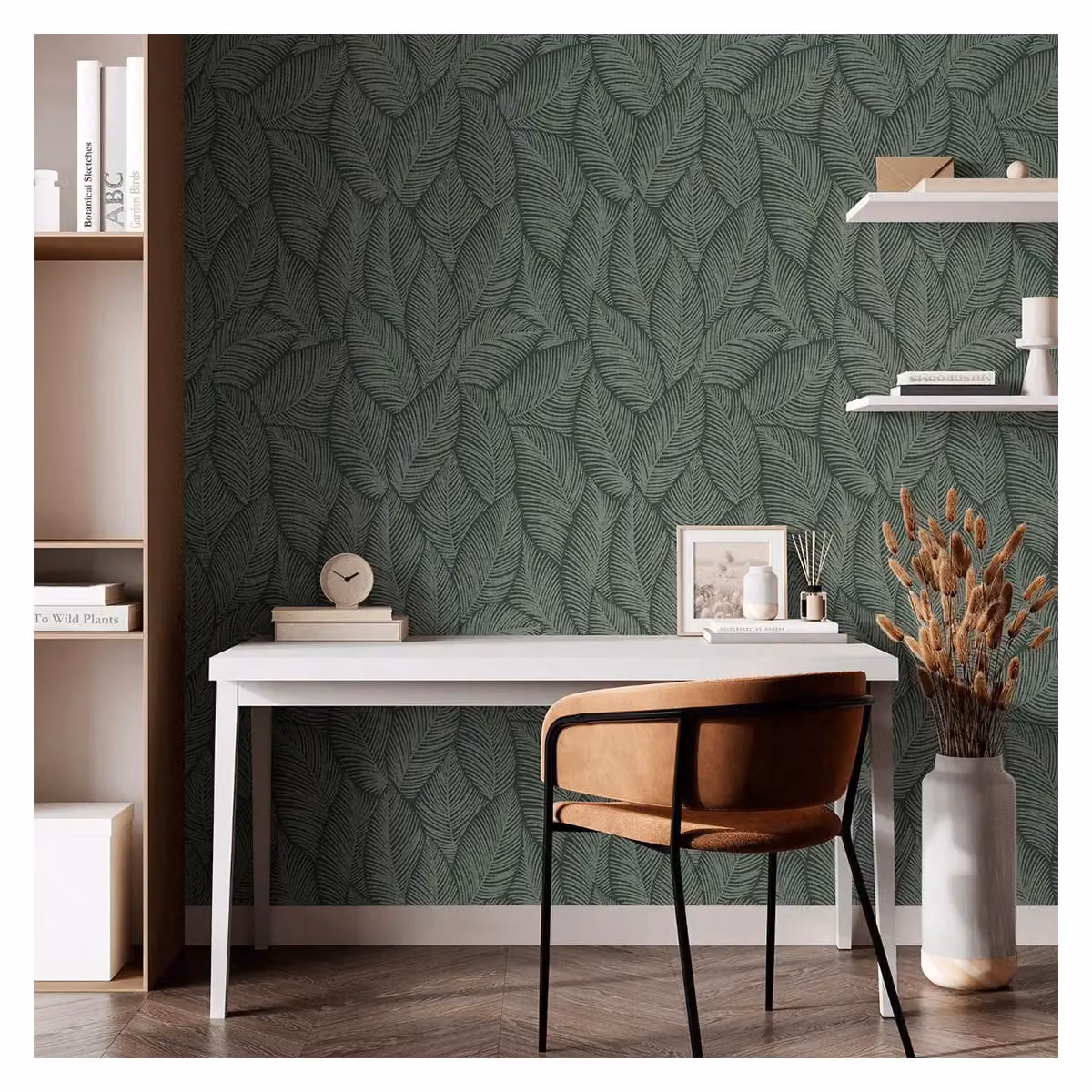Muriva Denver Leaf Botanical Floral Vinyl Wallpaper in Green – 2