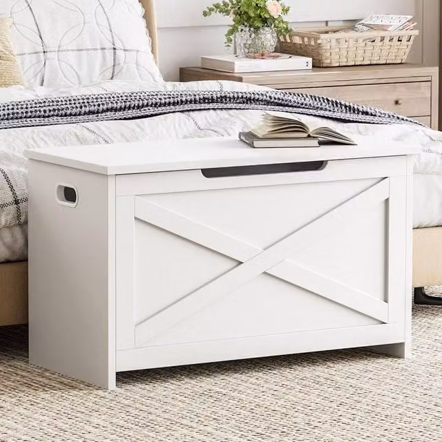 London Boutique White Wood Storage Chest and Hallway Shoe Bench Organizer