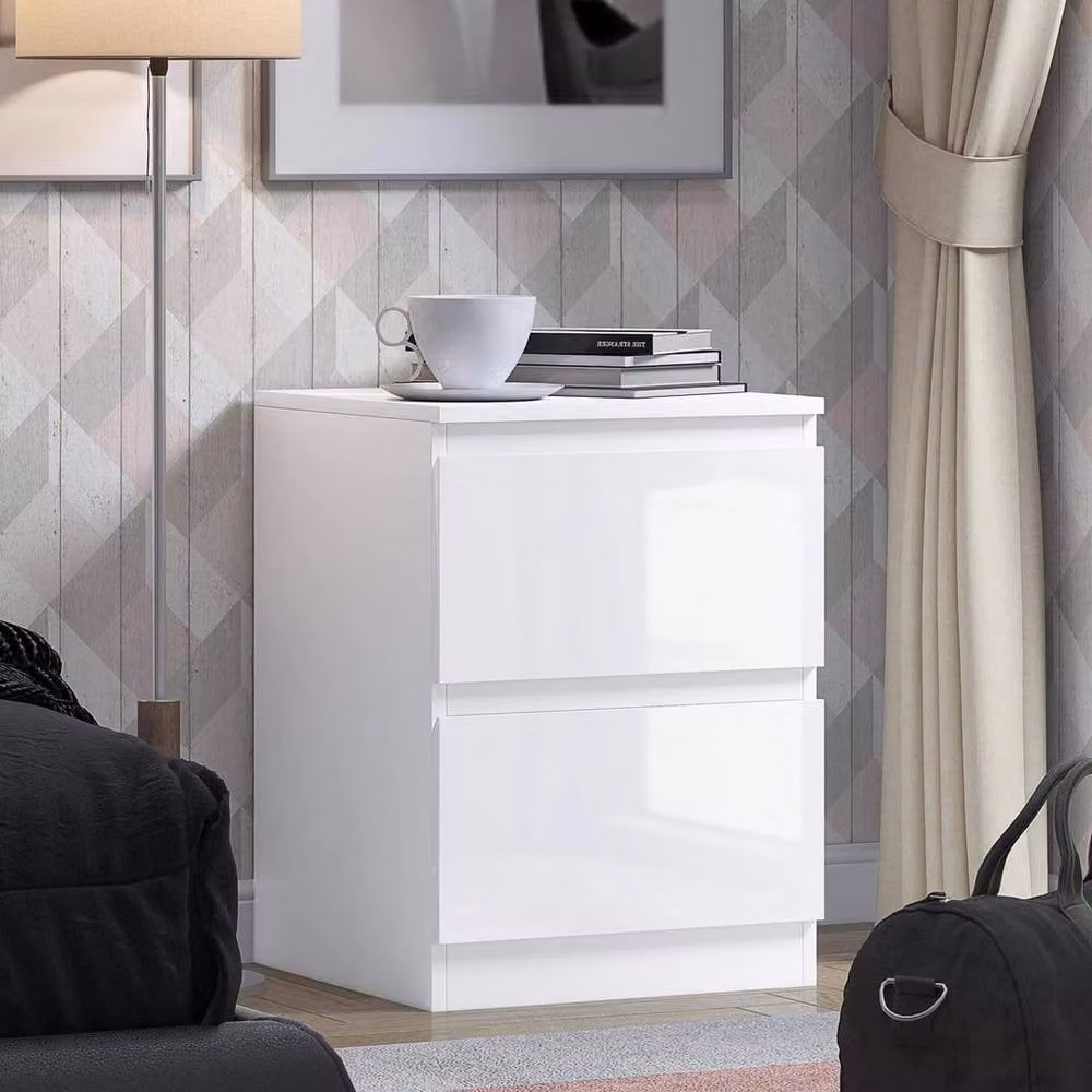 KORVIXA White Gloss 2 Drawer Bedside Table Bedroom Furniture – 2