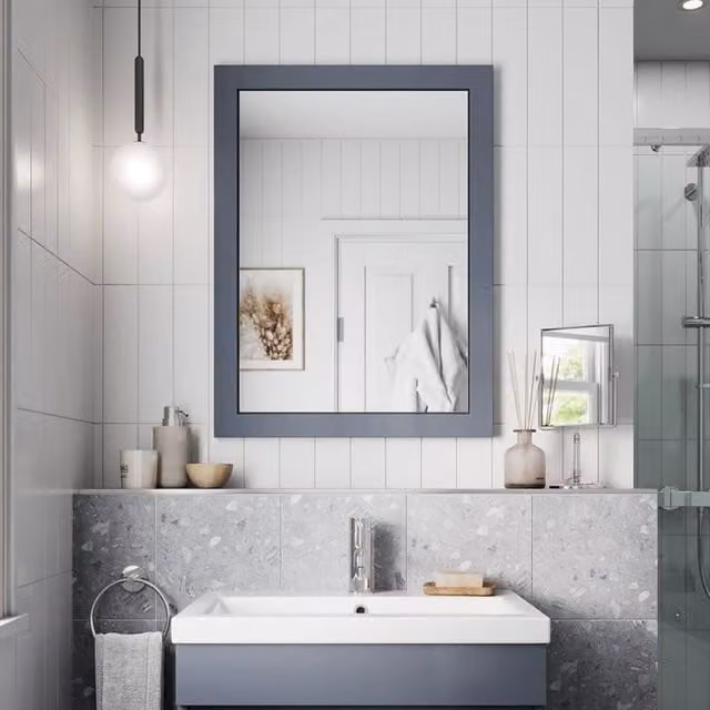 Bathwell Minimalist Rectangular Framed Wall Mirror in Grey or White