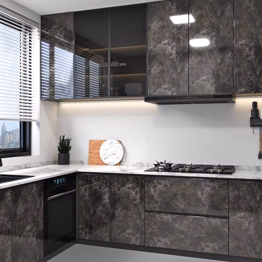 FLAVORA Black Marble Kitchen Worktop Covering Peel and Stick Film, 0.6m2 – 5