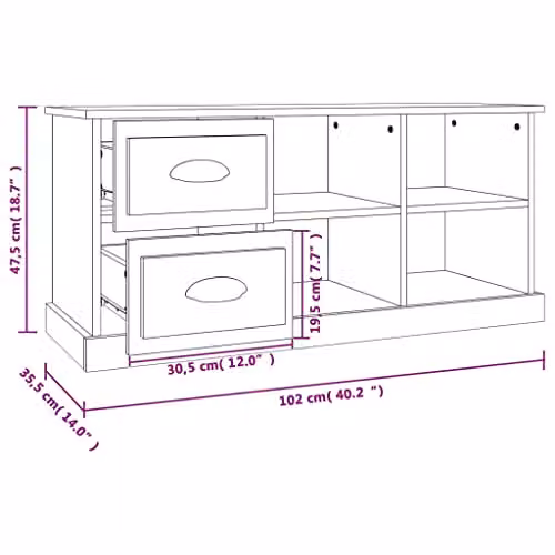 vidaXL Modern TV Cabinet with Drawers in Sonoma Oak and Brown Engineered Wood for your Living Room or Bedroom, W/D/H: 102 x 35.5 x 47.5 cm