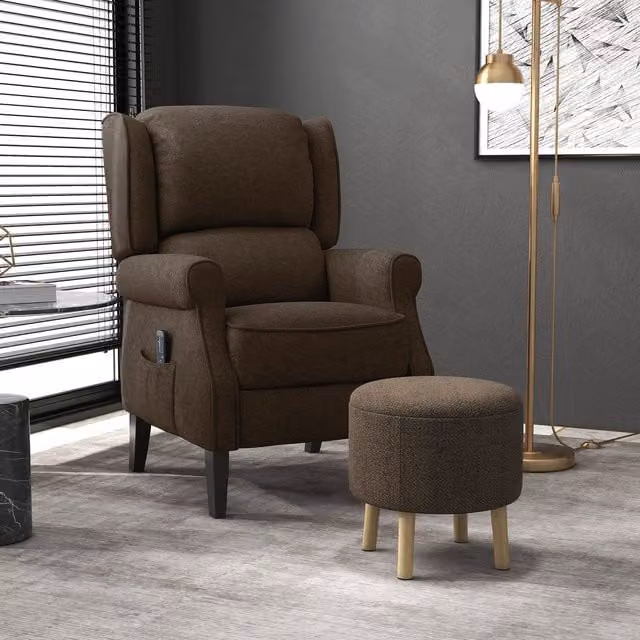HOMCOM Round Storage Footstool with Padded Polyester Seat in Dark Grey and Oak