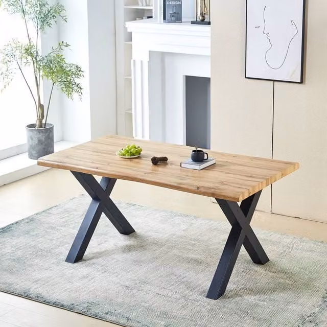 HomeTouch Weston Live Edge Dining Table in Natural Oak Wood Veneer and Walnut, Brown – 1