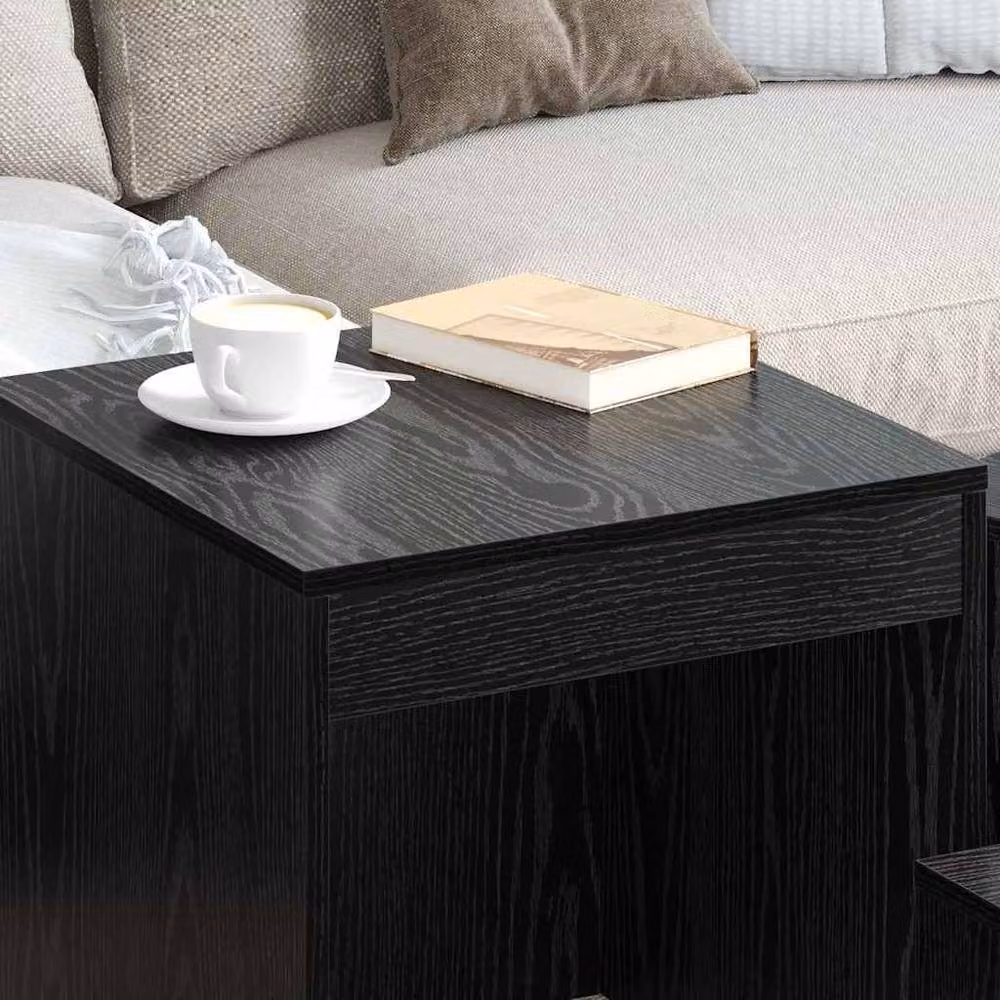 Berkfield Home Traditional Set of 3 Nested Coffee Tables in Black Oak, W/D/H: 45 x 45 x 45 cm – 3