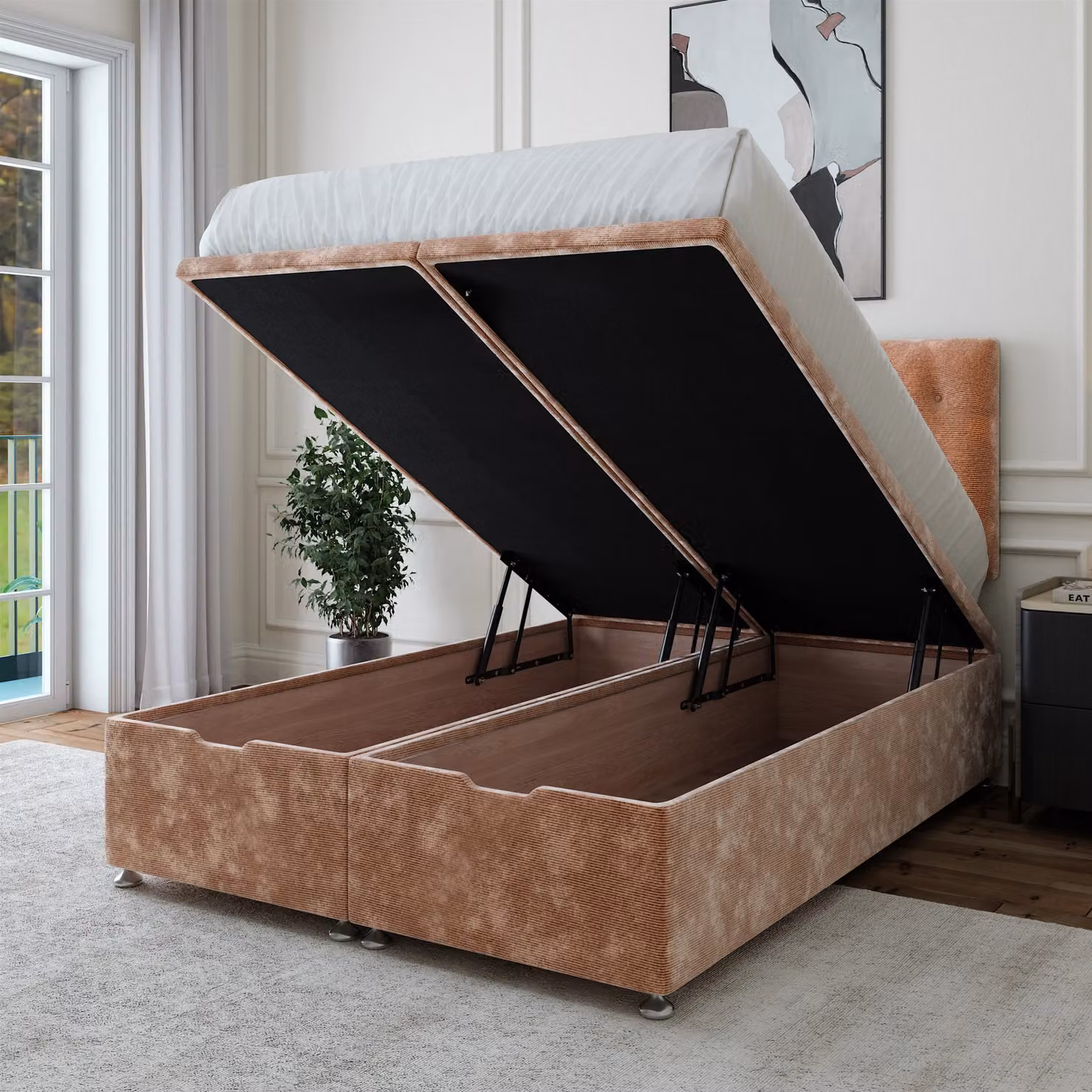 Bedmaster King Size Chenille Ottoman Divan Base and Button Headboard in Brown, W/D/H: 180 x 200 cm – 2