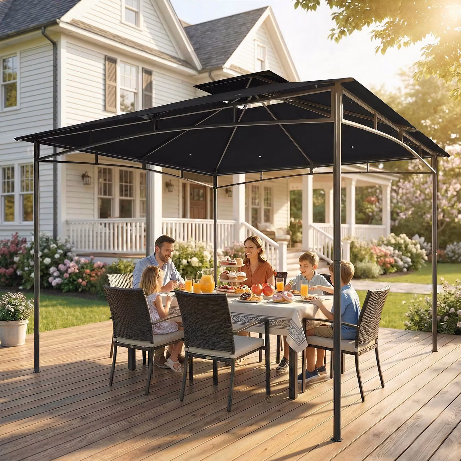 Outsunny Black Garden Gazebo with 2-Tier Hip Roof and Metal Frame, W: 300 cm, D: 300 cm, H: 285 cm – 7