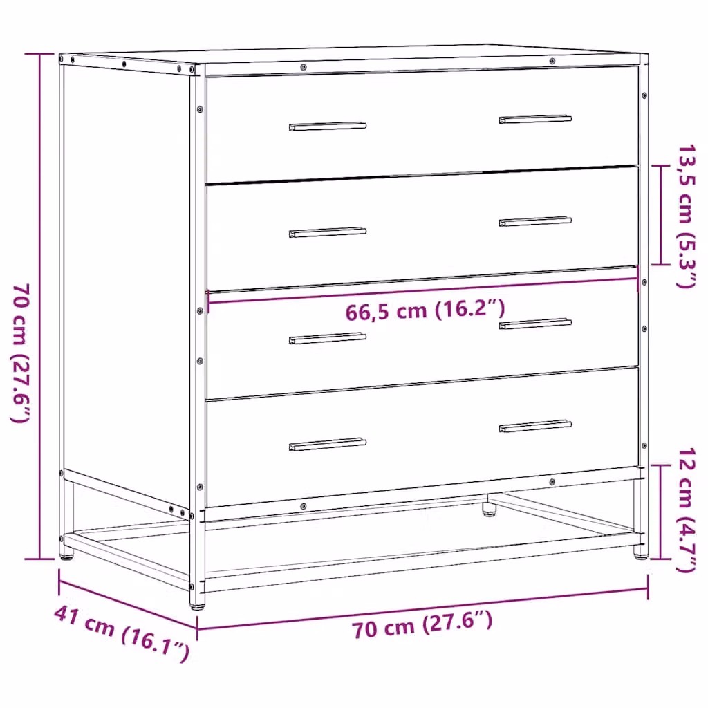 Berkfield Home Industrial Drawer Cabinet in Brown Oak, W/D/H: 70 x 41 x 70 cm – 6