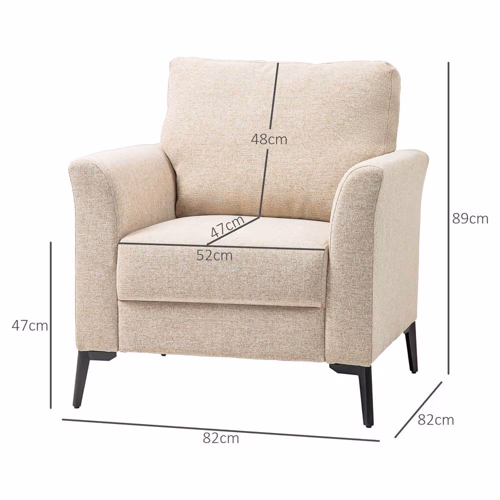 STILVORA Modern Armchair with Tall Back in Beige Fabric and Solid Wood Frame – 3