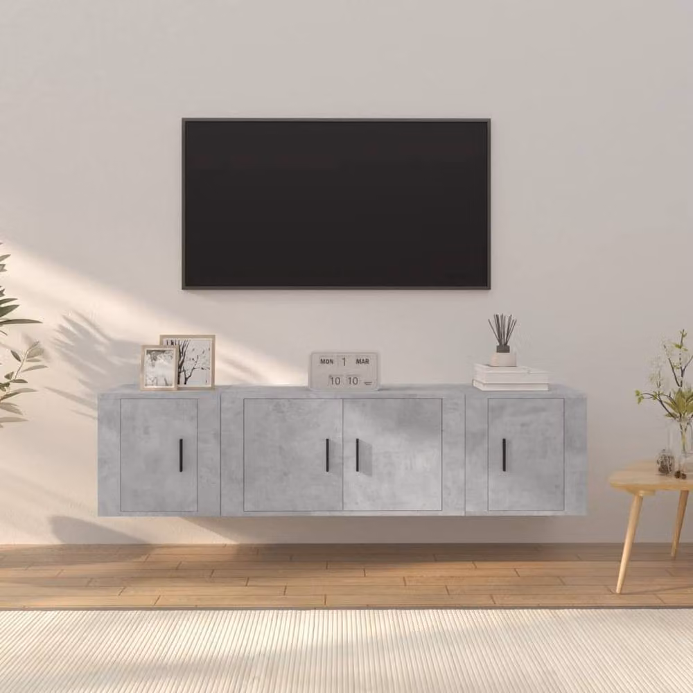 Berkfield Home Classic 3 Piece TV Cabinet Set in Concrete Grey MDF – 1