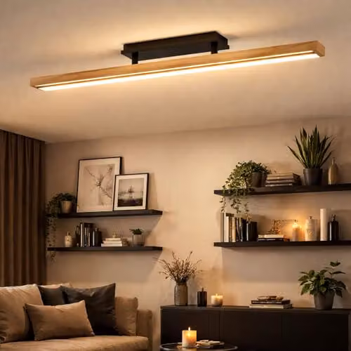 Globo Lighting Netlighting LED Ceiling Light in Black and Wood, Warm White, W 81.5 x D 7.5 x H 14 cm – 2