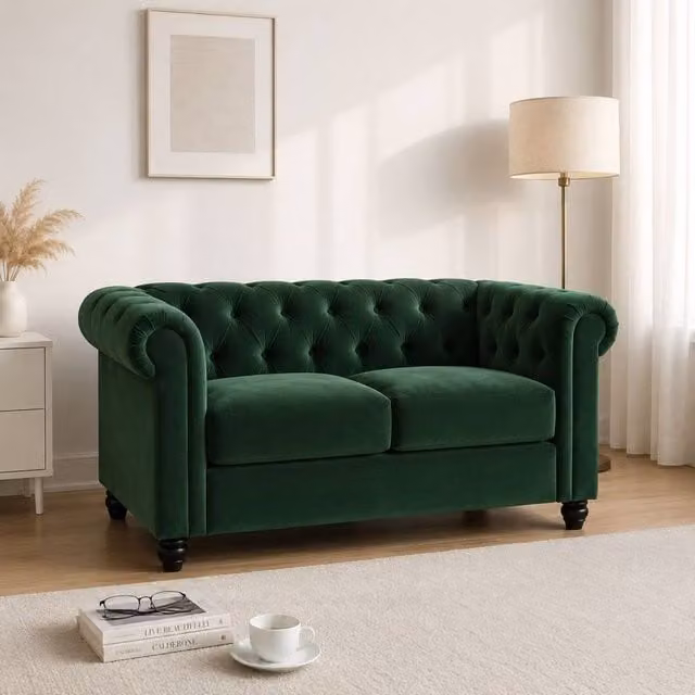Sofaya Hampton 2 Seater Chesterfield Velvet Sofa in Green – 1
